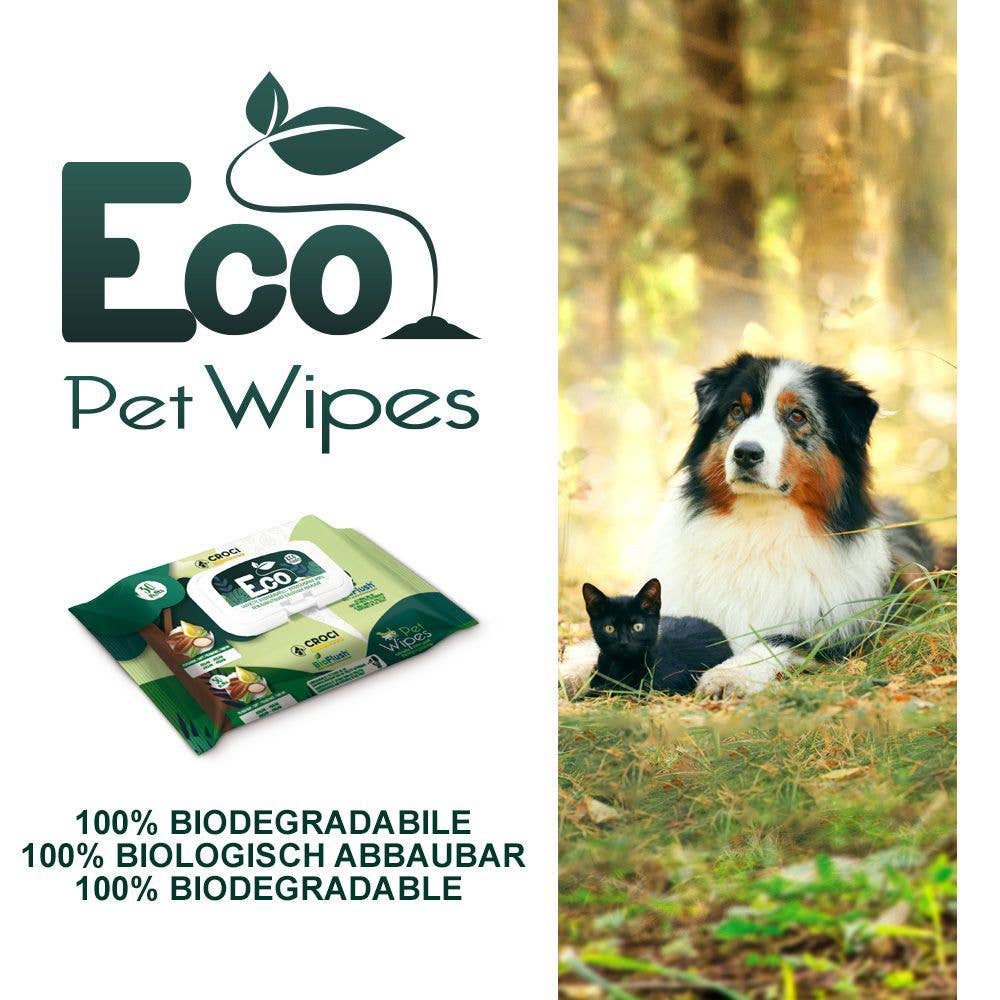 Eco Pet Wipes packaging with a dog and cat in a natural setting