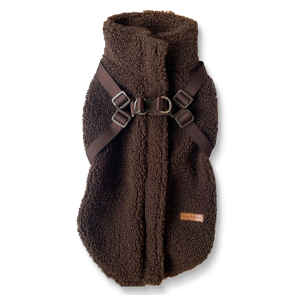 Teddy Dog Coat with Built-In Harness – Espresso