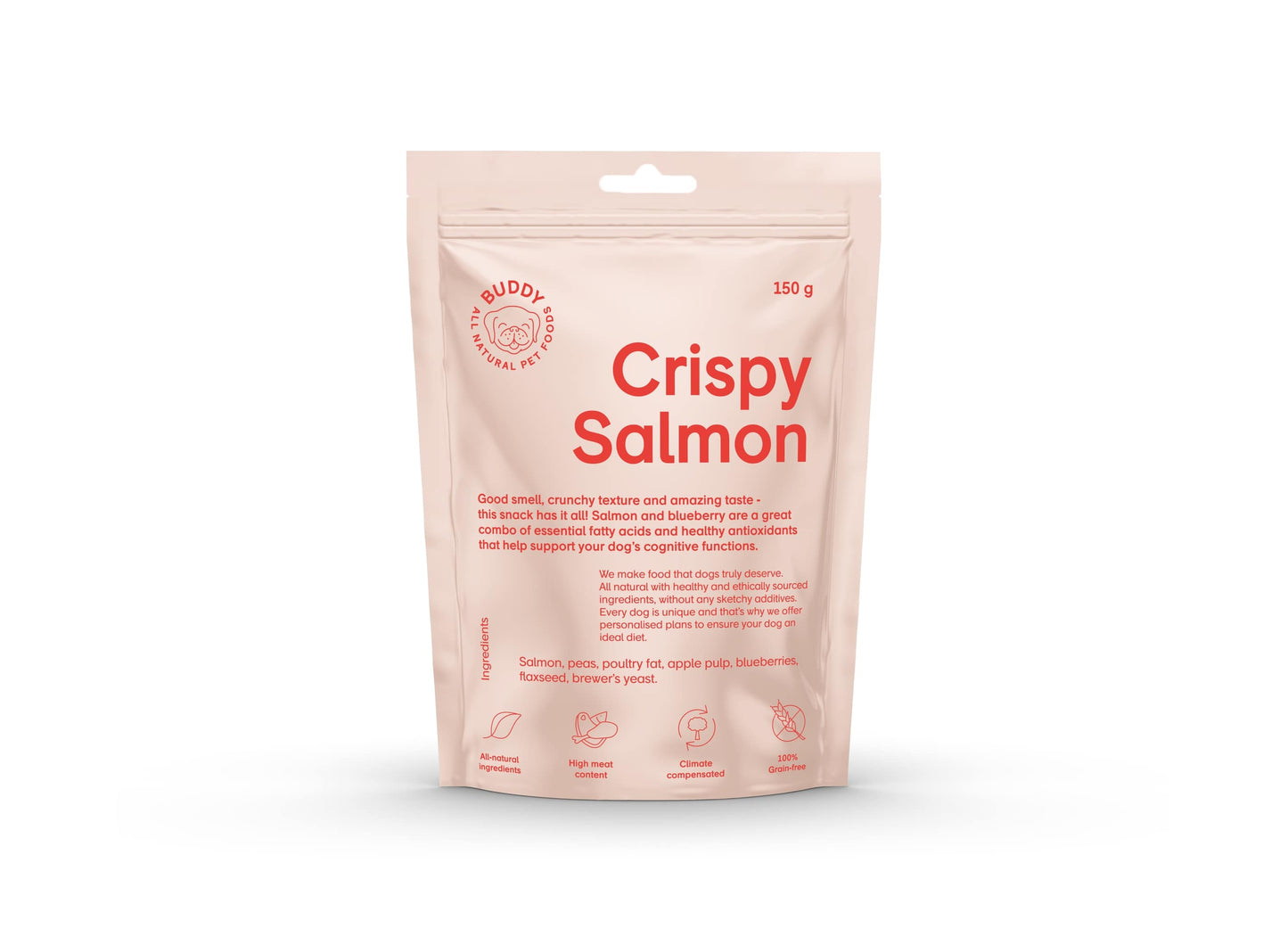 Buddy Crunchy Snack Salmon & Blueberries 150 g – Natural, Grain-Free Dog Treats