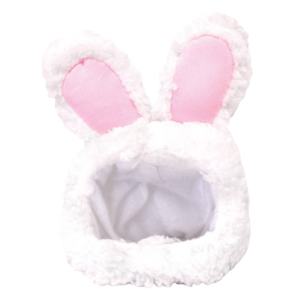 White bunny ears with pink inner padding on a white background