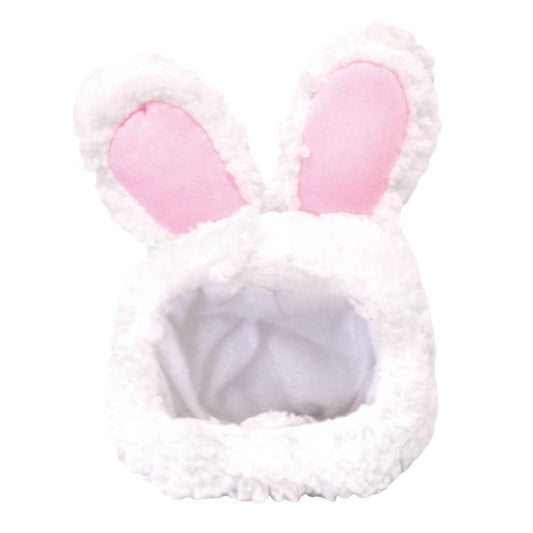 White bunny ears with pink inner padding on a white background