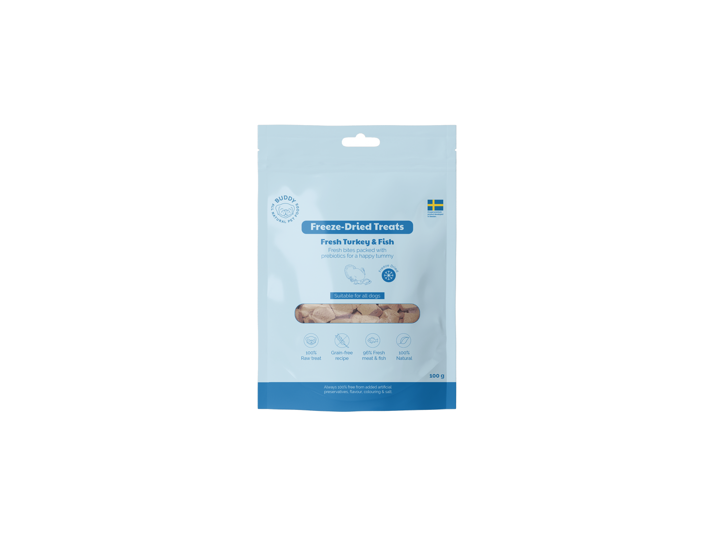 Package of freeze-dried treats for pets on a white background