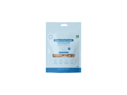 Package of freeze-dried treats for pets on a white background