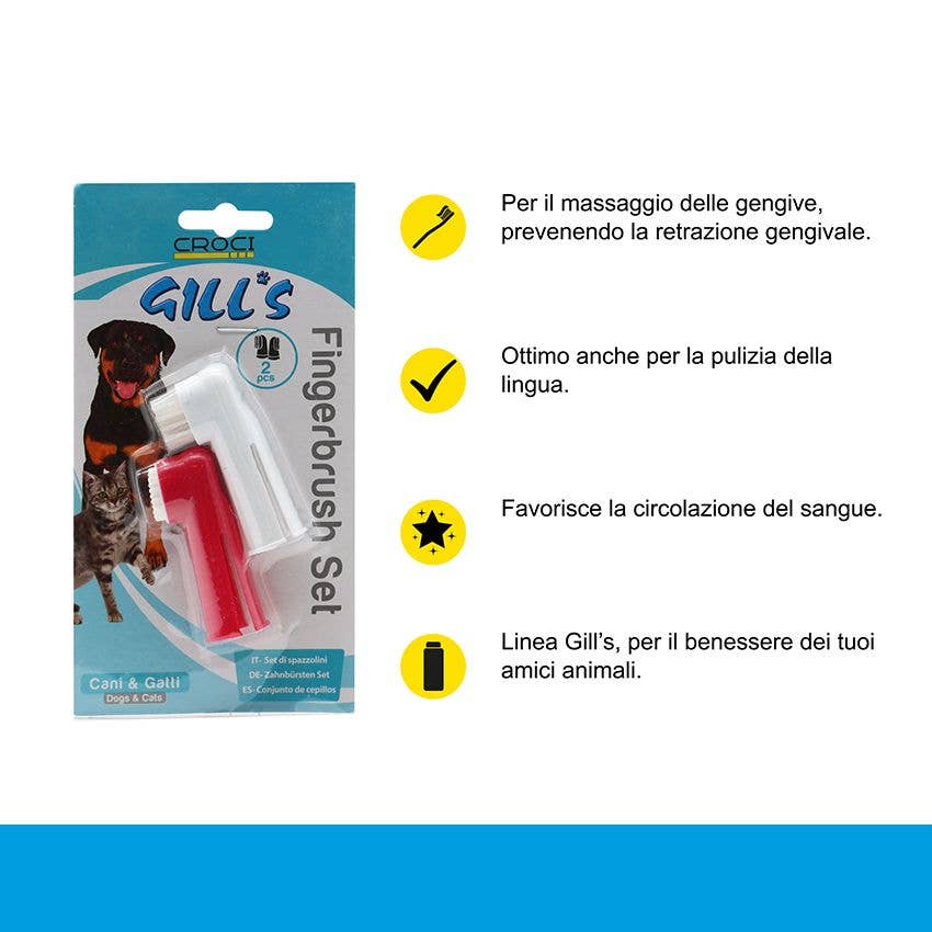 Gills Fingerbrush Set packaging with text on a white background
