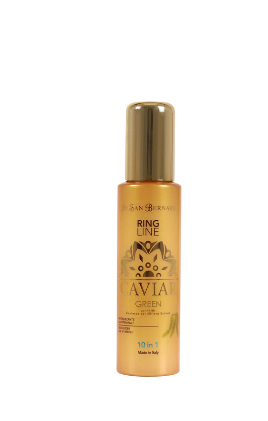 Avia hair product bottle with gold cap on a white background