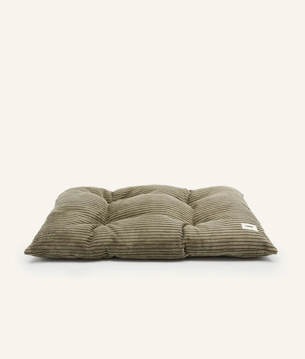 Textured green cushion on a white background