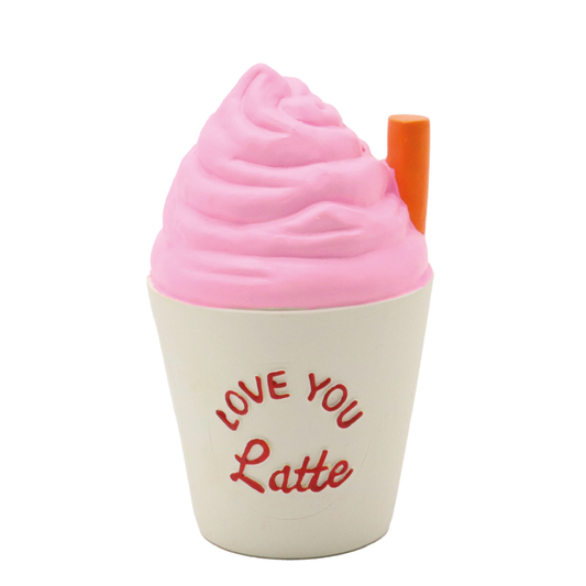 Pink slushie with 'LOVE YOU Latte' text on a white background
