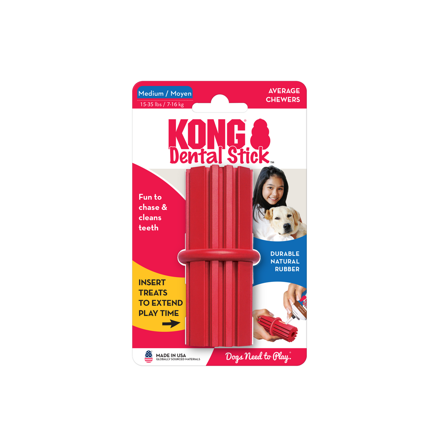 KONG Dental Stick Medium – Teeth Cleaning Rubber Dog Toy