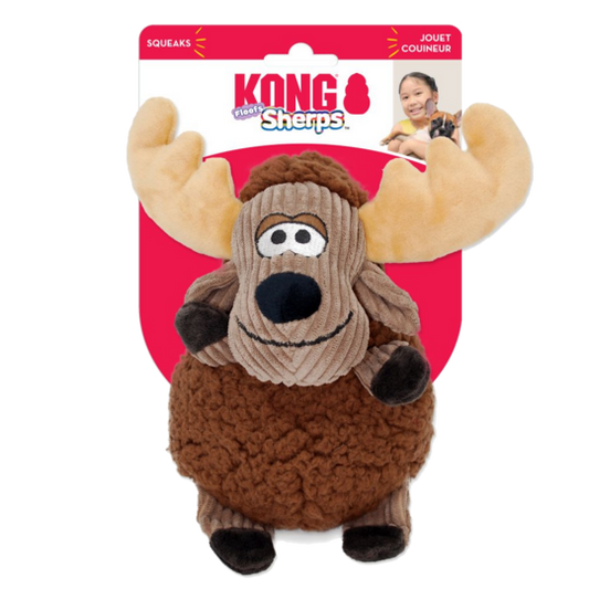 KONG Sherps Floofs Moose – Plush Dog Toy with Squeaker & Crinkle Antlers
