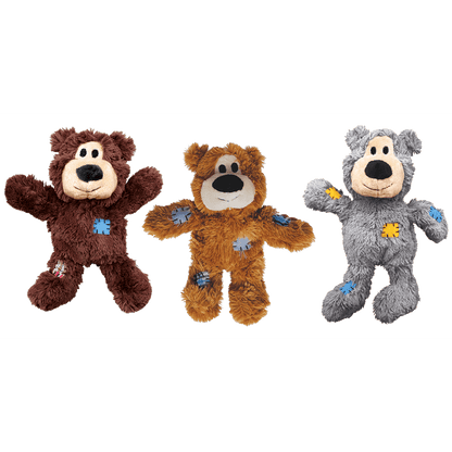 KONG WildKnots Bears S/M – Multicolor Durable Plush Dog Toy with Squeaker