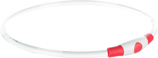A clear silicone or plastic loop with red and white end caps, shown on a plain white background.