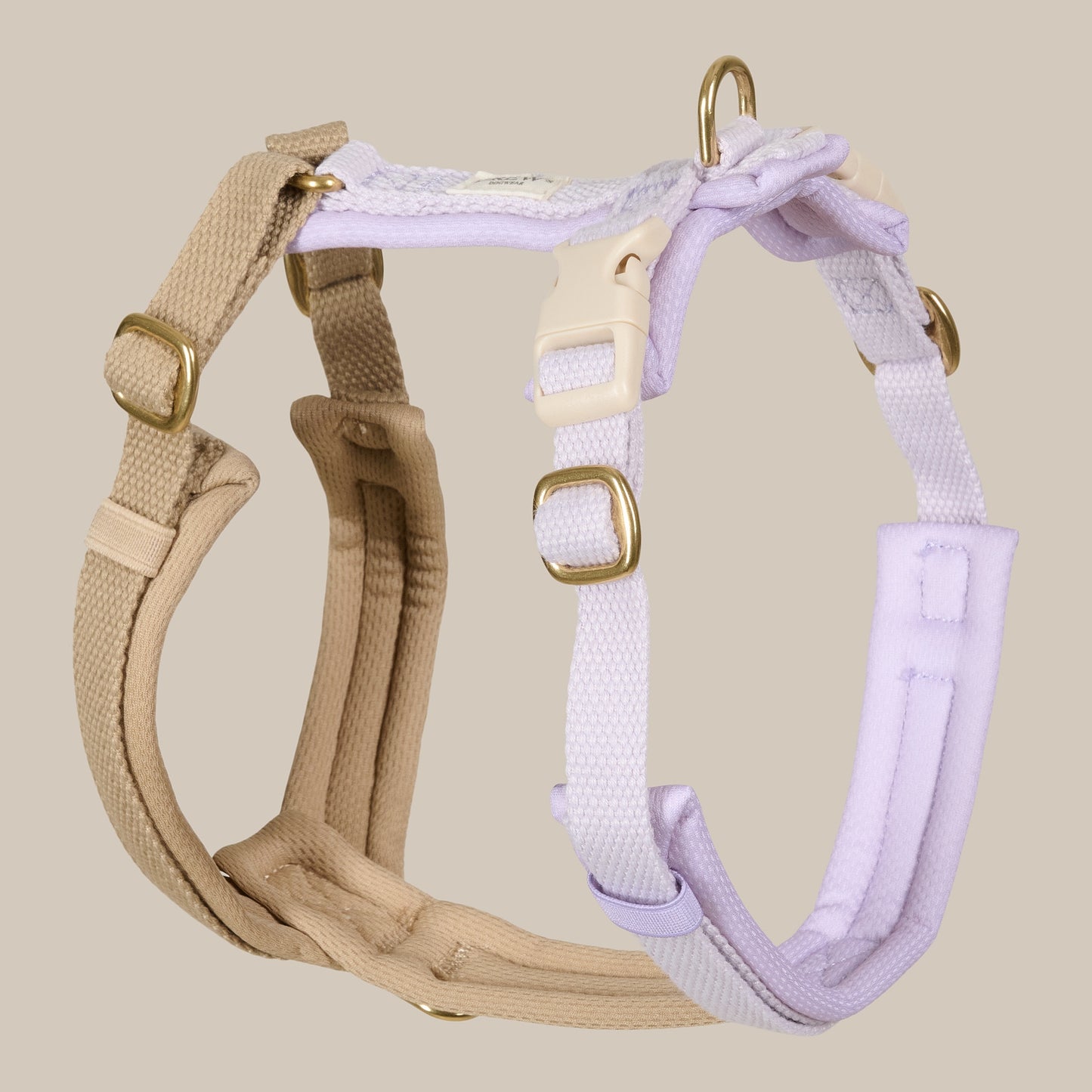 Adjustable Padded Dog Harness PRO Lilac – Dual Clip, Brass Details