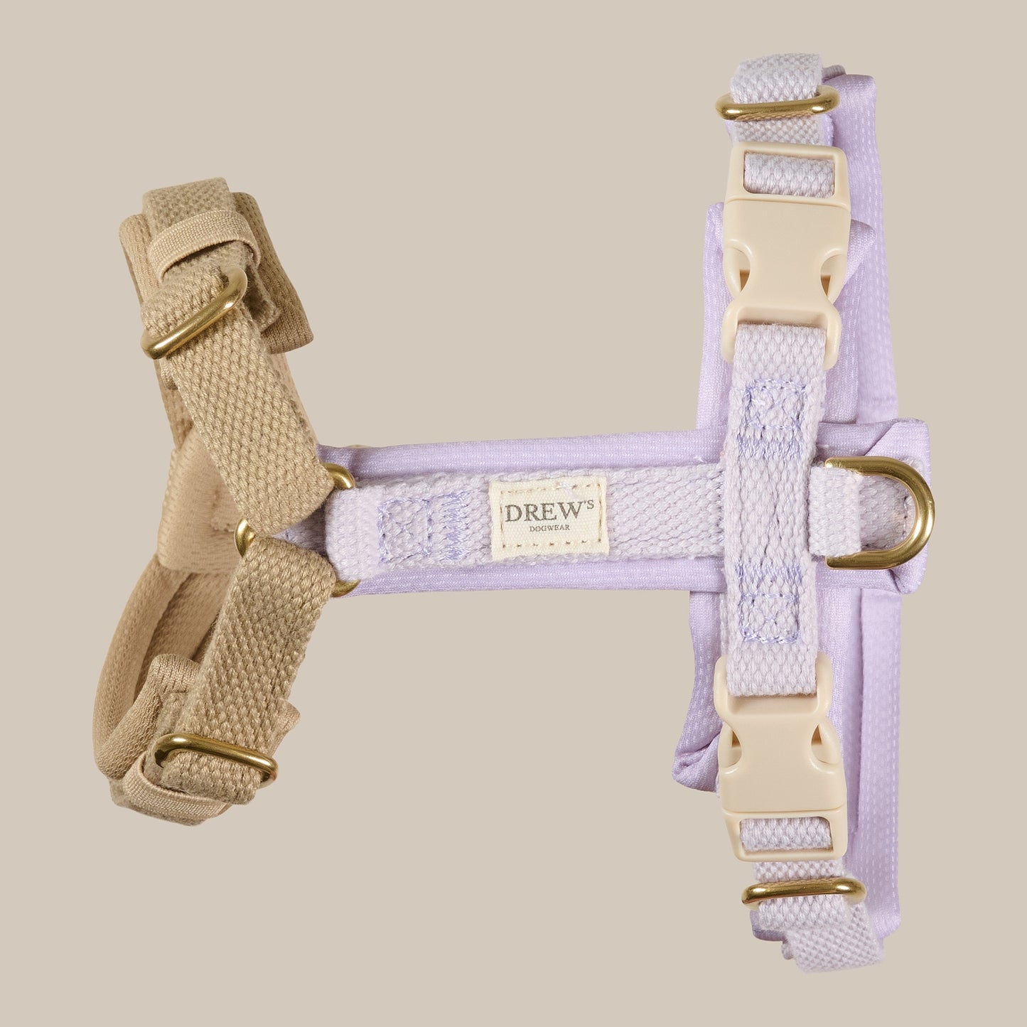 Adjustable Padded Dog Harness PRO Lilac – Dual Clip, Brass Details
