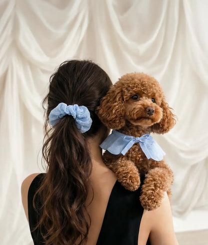 Noa Blue Plumeti Check Scrunchie – Cotton Hair Tie