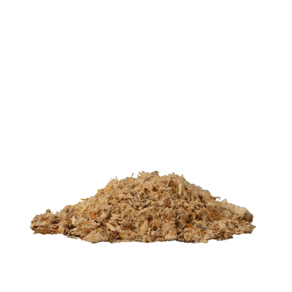 Pile of brown mulch on a white background