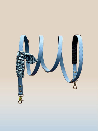 Multi-Position Dog Leash with Bandana | Vegan Leather | Hands-Free | Blue