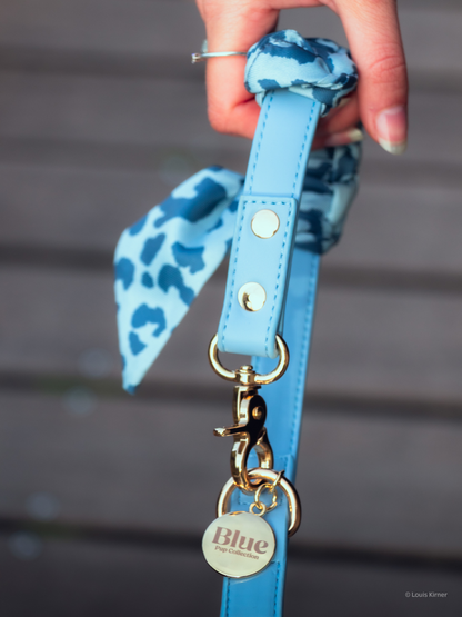 Multi-Position Dog Leash with Bandana | Vegan Leather | Hands-Free | Blue