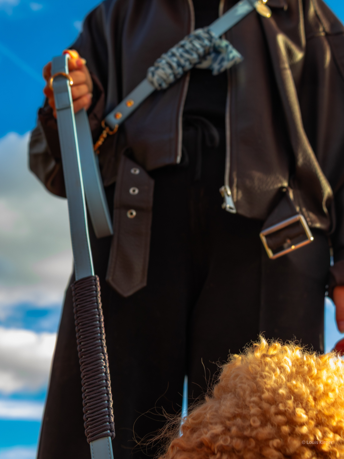 Multi-Position Dog Leash with Bandana | Vegan Leather | Hands-Free | Blue