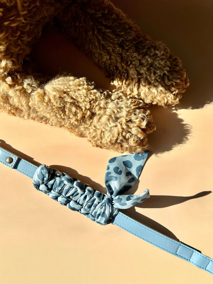 Multi-Position Dog Leash with Bandana | Vegan Leather | Hands-Free | Blue