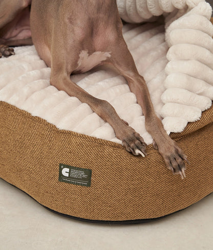 Corduroy Dog Bed with Mustard Hood – Maso (Removable & Washable)