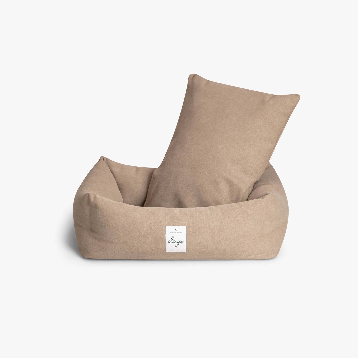 Beige bean bag chair with a pillow on a white background