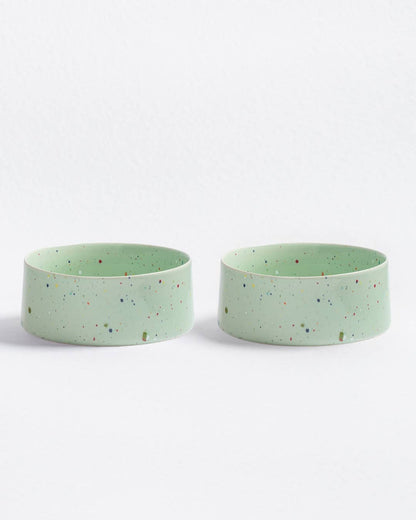 New Party Pet Bowl 16.5cm Set of 2 – Green | Stoneware Dog Bowls