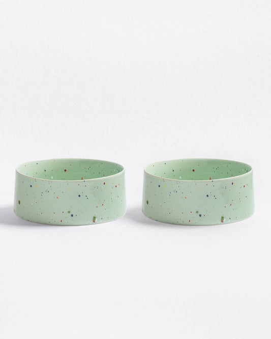 New Party Pet Bowl 16.5cm Set of 2 – Green | Stoneware Dog Bowls