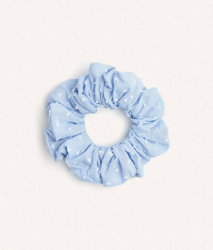 Noa Blue Plumeti Check Scrunchie – Cotton Hair Tie