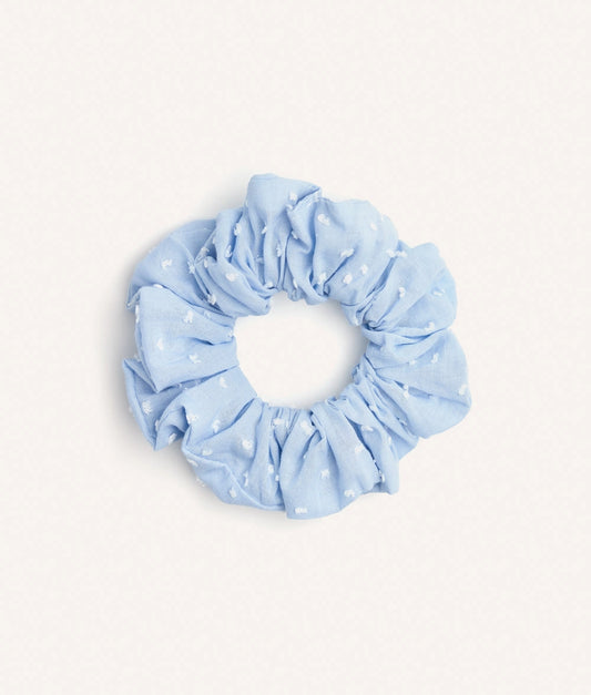 Noa Blue Plumeti Check Scrunchie – Cotton Hair Tie