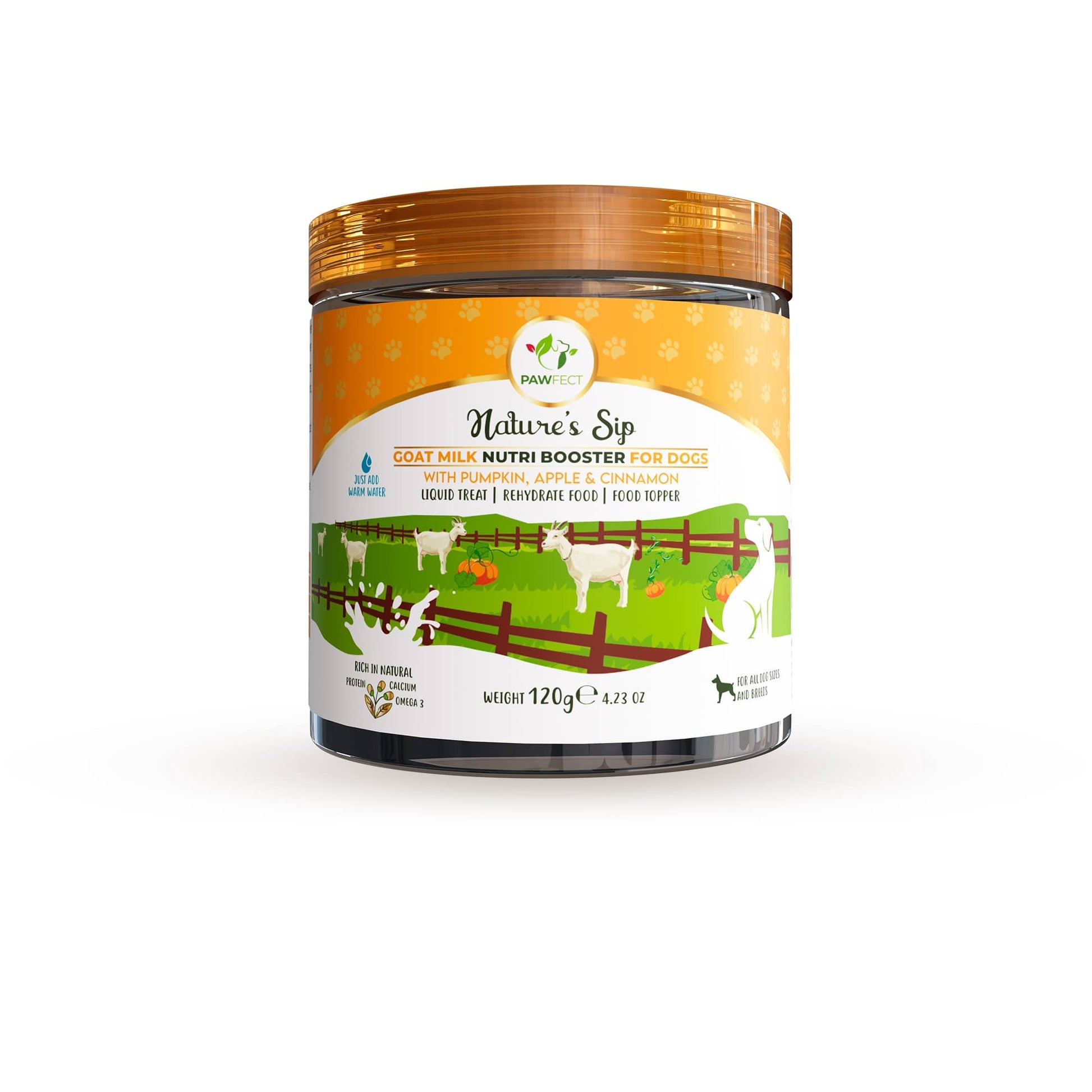 Nature's Sip goat milk nutri booster for dogs on a white background