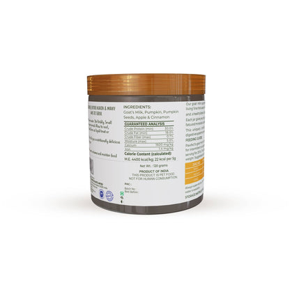 A cylindrical plastic jar of NutriBee Bala Bala & Mavy OJ & VDL supplement, shown from a three-quarter back view on a white background. The jar has a metallic bronze-brown lid, a white label with black text, and a dark gray base.