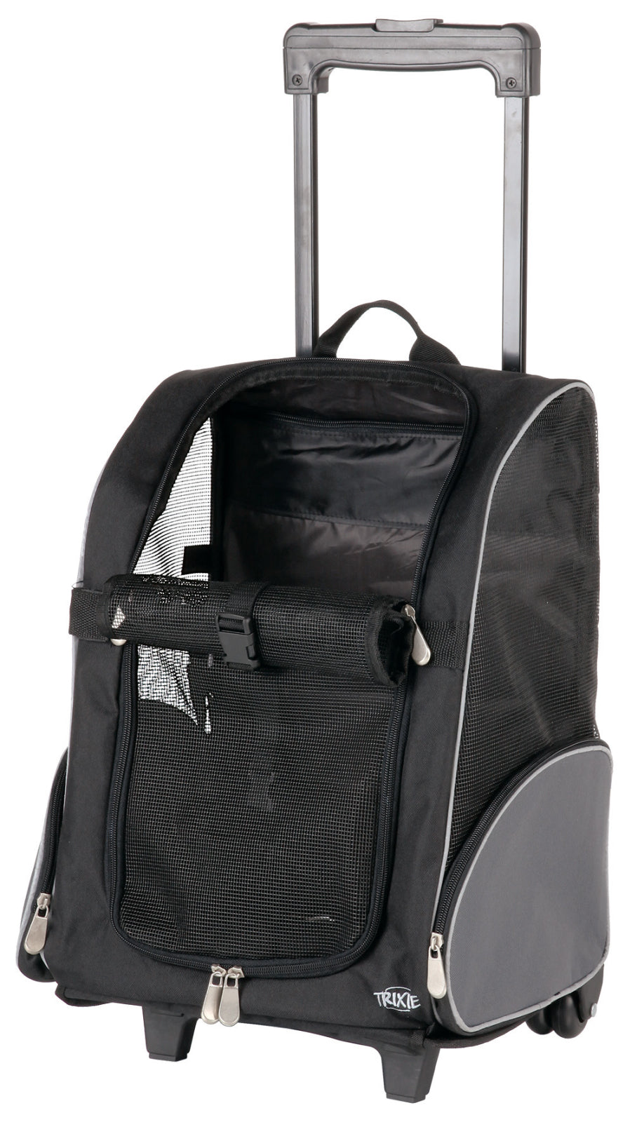 Pet Trolley Backpack – Dog & Cat Carrier (Black/Grey)