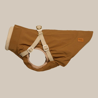 Zermatt Brown Step-In Dog Jacket – Water-Repellent, Fleece-Lined Winter Coat